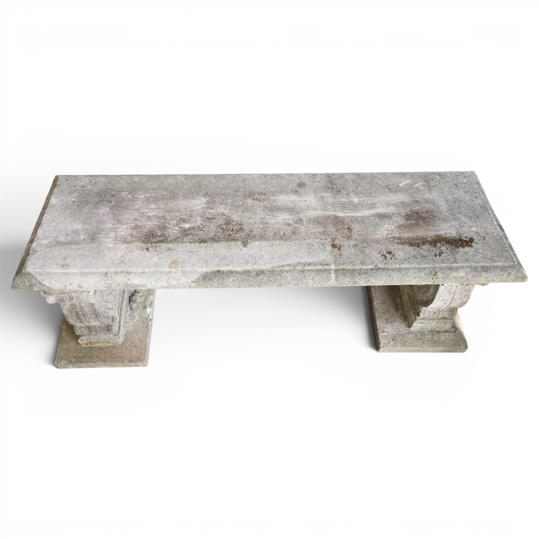 Cast stone garden bench with moulded edge