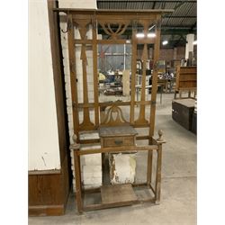 Edwardian oak hallstand, central mirror - THIS LOT IS TO BE COLLECTED BY APPOINTMENT FROM THE OLD BUFFER DEPOT, MELBOURNE PLACE, SOWERBY, THIRSK, YO7 1QY