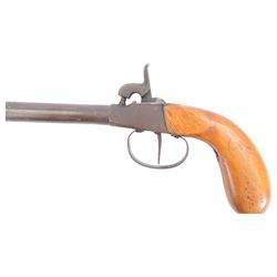 Percussion pistol, with octagonal barrel, bag-shaped wooden butt, together with two other percussion pistols   