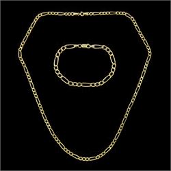 Gold Figaro link chain necklace and matching bracelet, both hallmarked 9ct