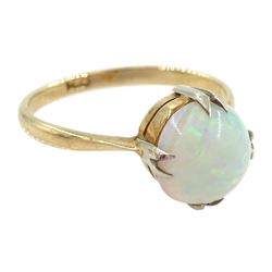 Early 20th century 9ct gold single stone opal ring, stamped 9ct