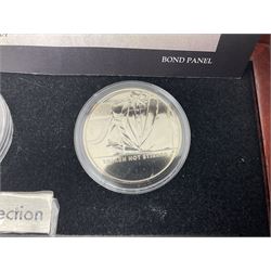 Danbury Mint 'The Ultimate James Bond Collection' comprising stamps and coins housed in a display case, 'Concorde Queen of the Skies' sculpture, stamps, medallion display and 2020 'Centenary of the Unknown Warrior' five pound coin cover in Harrington and Byrne folder