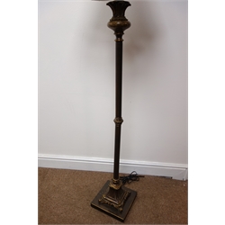  Ornate patinated table lamp and matching standard lamp, with stone knot column and shades (2)  