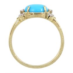 9ct gold oval turquoise and white zircon ring, hallmarked 