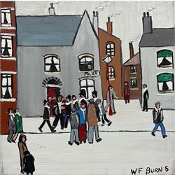 William Findley Burns (Northern British 1949-): 'The Arrest', oil on canvas signed 30cm x 30cm (unframed)