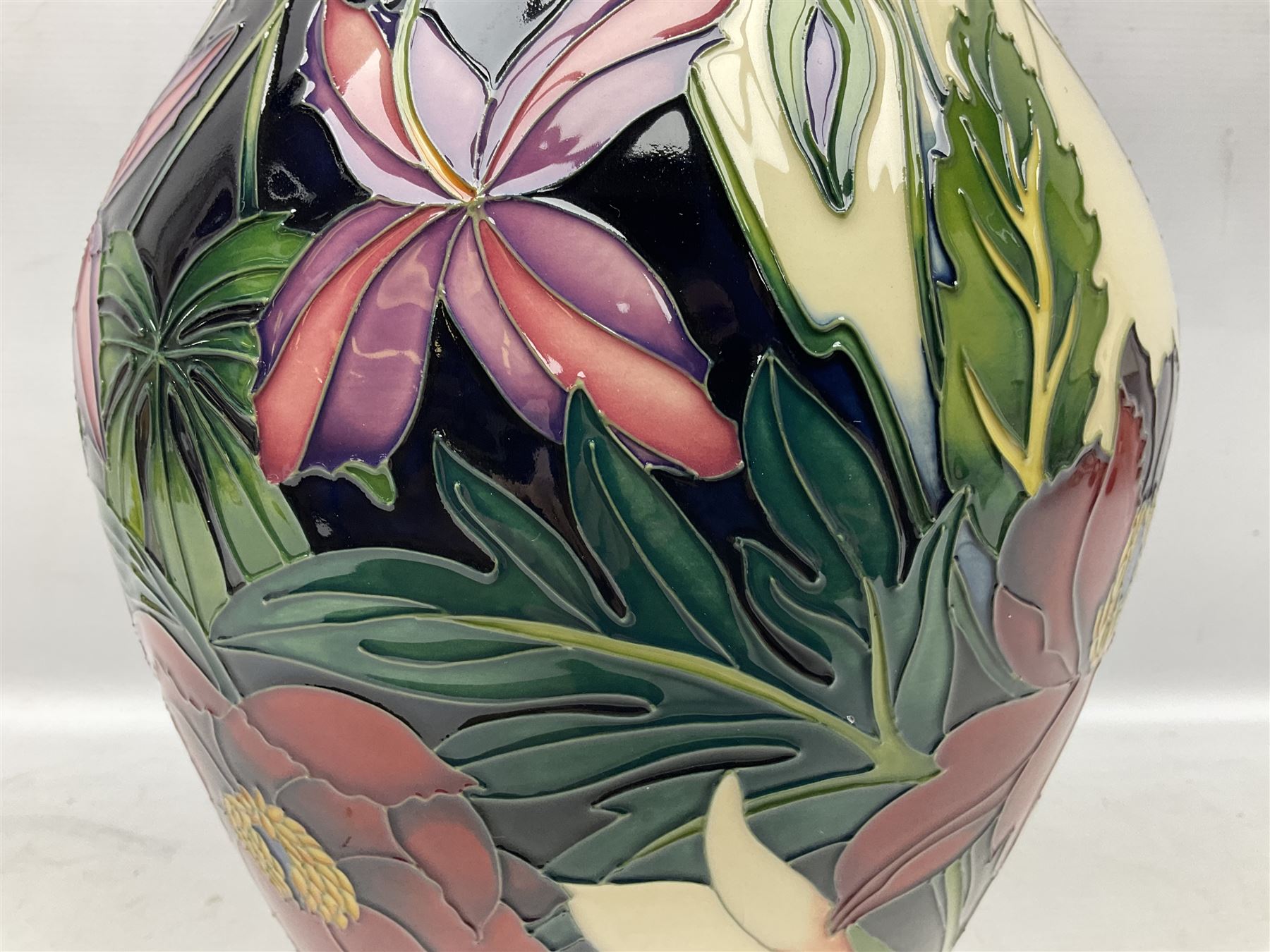 Large Moorcroft vase decorated in Hidcote pattern, limited edition 30/75, designed by Philip