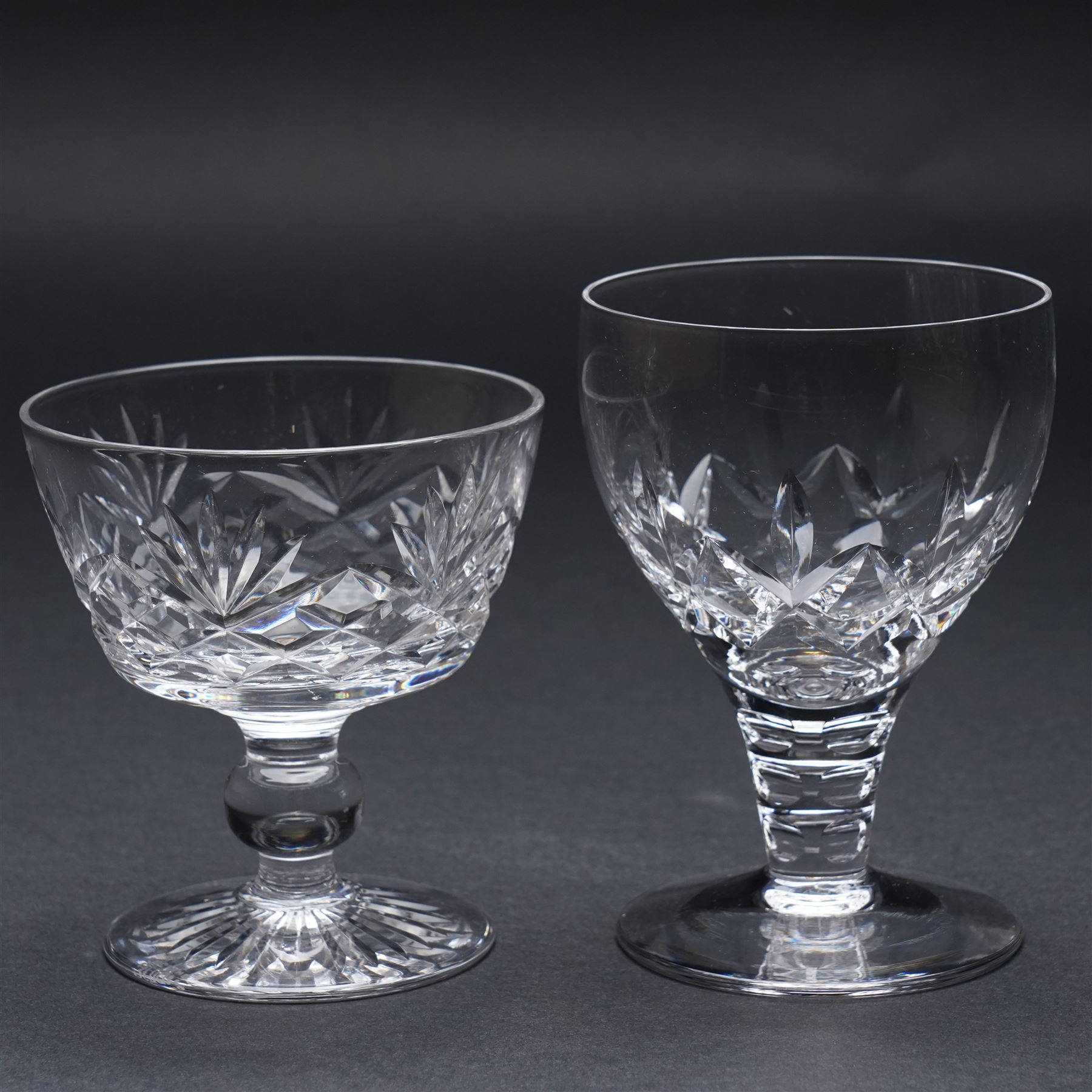 Collection of Stuart 'Ludlow' and 'Carlingford' pattern table glass including claret and hock glasses, tumblers, sherry glasses, etc together with a hobnail cut decanter etc