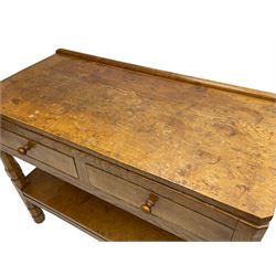 Mouseman - circa. 1950s oak serving table, adzed rectangular top over two drawers, on octagonal supports joined by adzed undertier, the rear right leg carved with mouse signature, by Robert Thompson of Kilburn