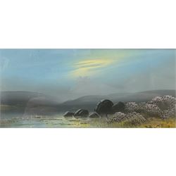 Frank Holme (British early 20th century): Blue Sky Moorland Landscapes with Heather, pair gouaches signed 10cm x 21cm (2)
