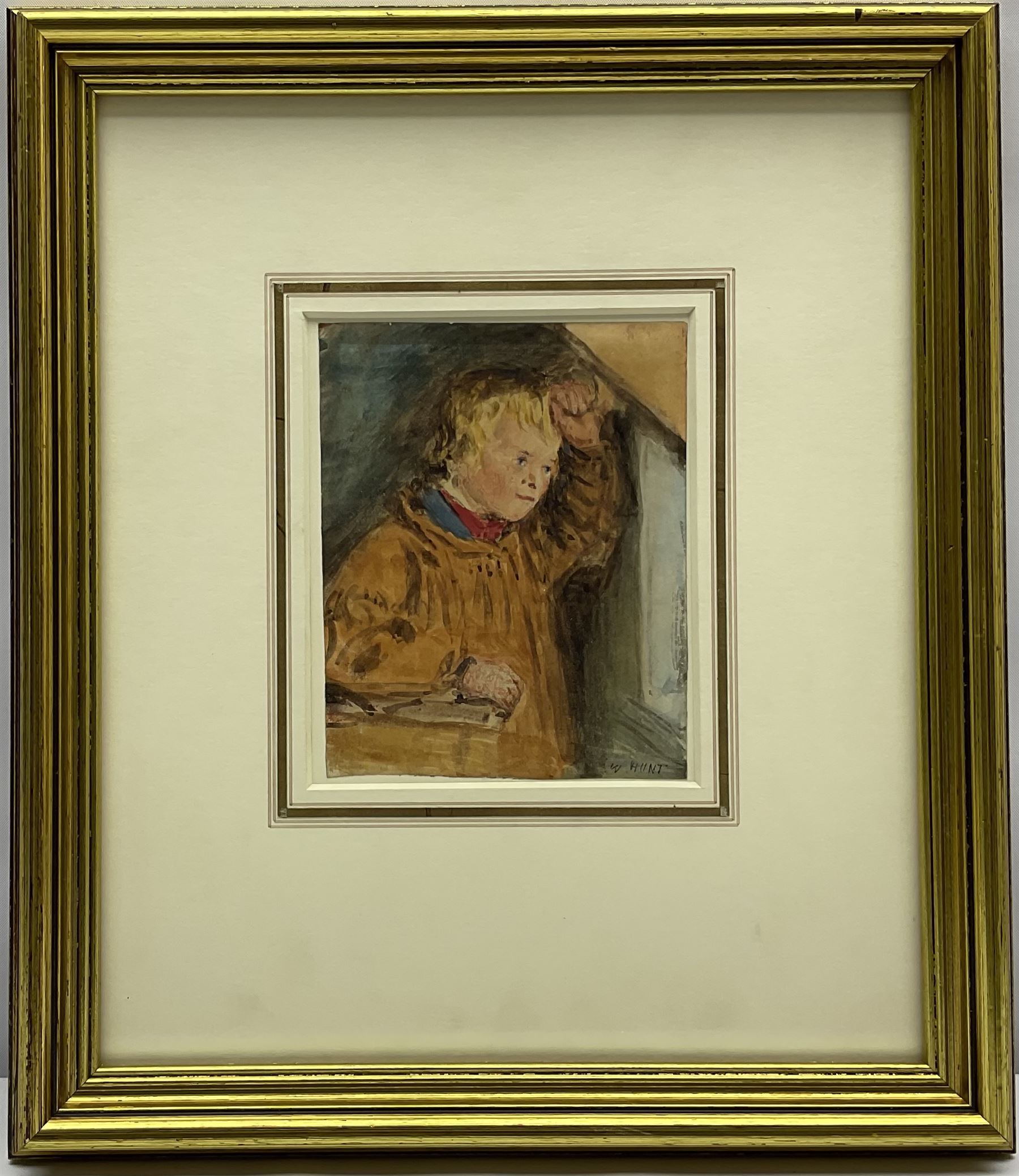 William Henry Hunt (British 1790-1864): Portrait of a Farm Boy, watercolour signed 11cm x 9cm