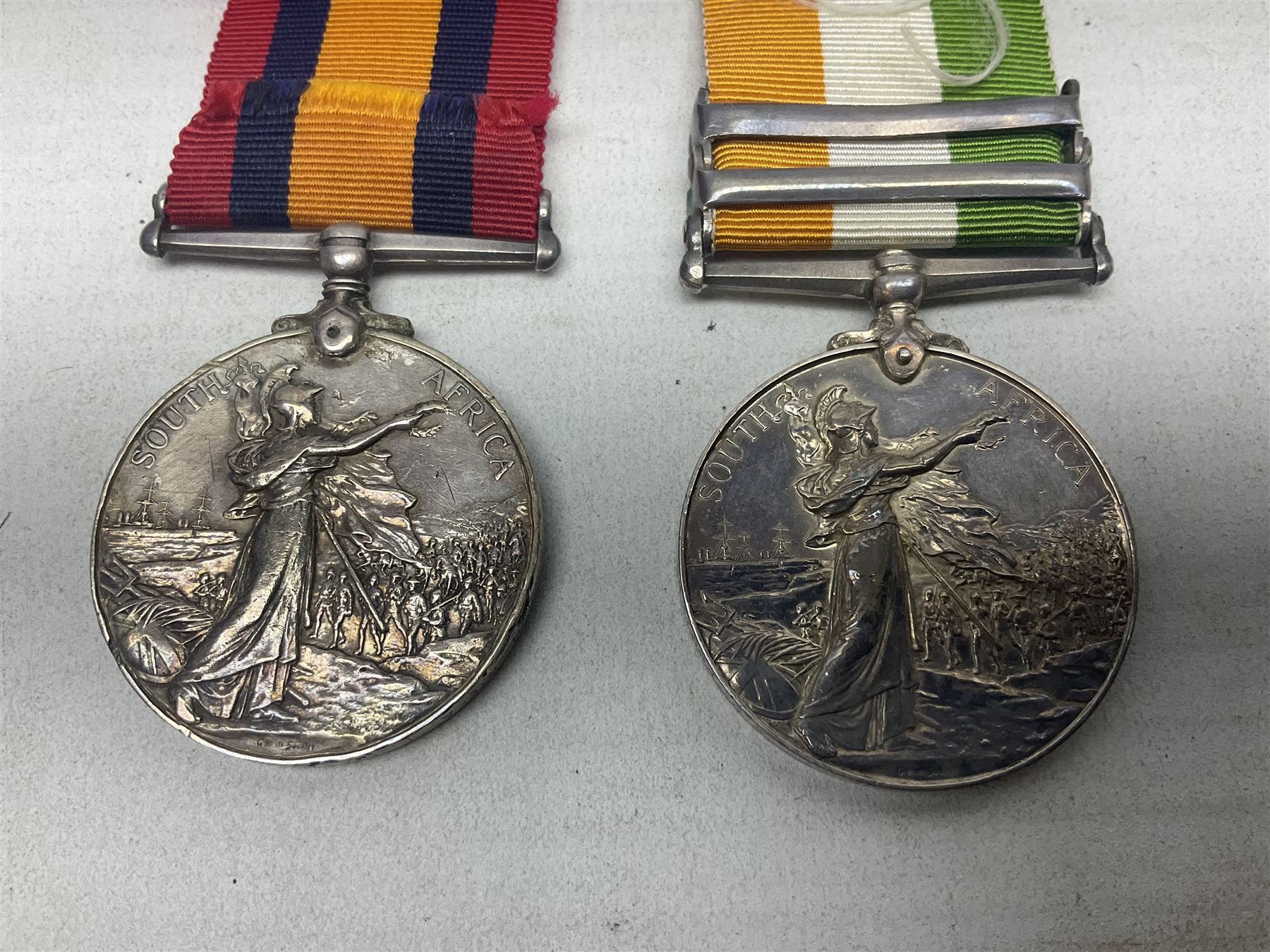 Kings South Africa Medal with two clasps for South Africa 1901 & 1902 awarded to 2694 Serjt. J. Campbell K.O. Scot. Bord.; and Queens South Africa Medal marked 59(?)8 Pte. A.T. Browne Grahamstown G.; both with ribbons (2)