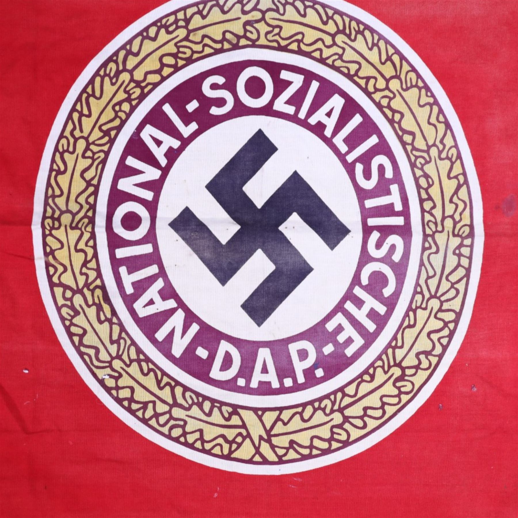 NSDAP flag, with central swastika surrounded by oak leaves, H68cm, L87cm