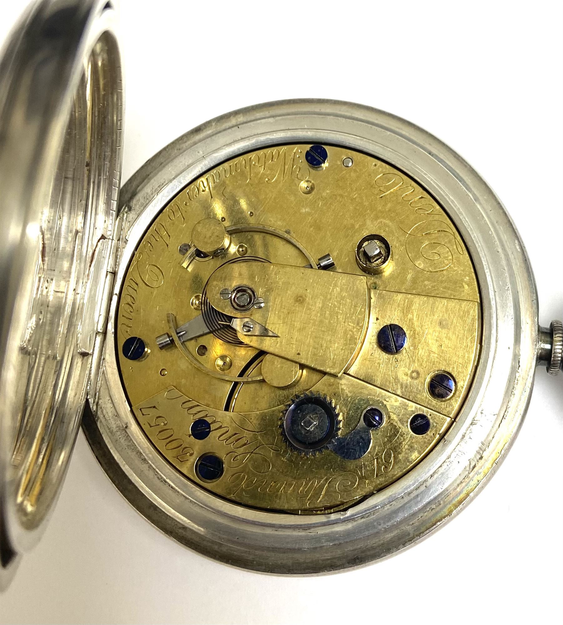 Victorian silver open face key wound lever full plate pocket watch by Dent, 61 Strand, London, No. 30057, balance cock with diamond endstone, case by Alford Thickbroom, London 1863, cased poising tool engraved F R, two 9ct gold wristwatches hallmarked, one on a gilt strap, silver bangle and a gilt bangle