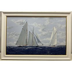 James Miller (British 1962-): J Class Yachts, oil on canvas signed 84cm x 54cm
