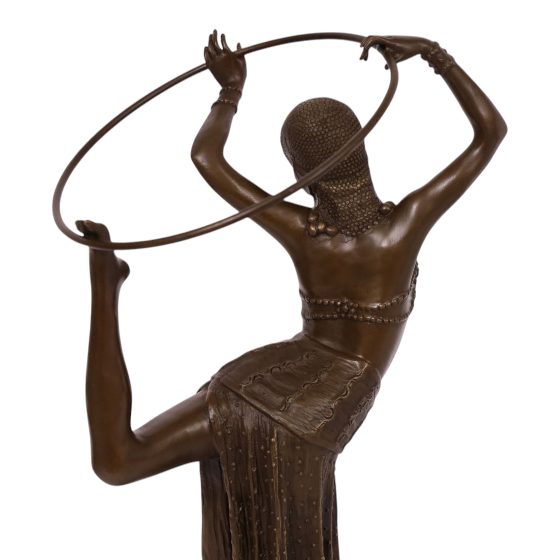 After Demetre Chiparus (1886-1947), an Art Deco style bronze modelled as a dancer with hoop, upon a stepped circular base, H51cm