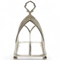 Silver six division toast rack with loop handle and short panel sided supports L13cm Sheffield 1913 Maker Thomas Bradbury & Sons 