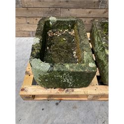 Two 19th century rectangular stone troughs (W72cm, D46cm, H25cm & W70cm, D44cm, H23cm)