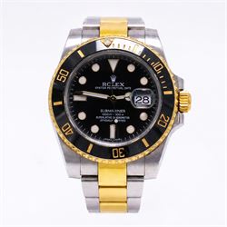Rolex Oyster Perpetual Submariner Date gentleman's stainless steel and gold automatic wris...