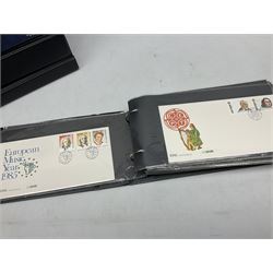 Stamps including first day covers, Royal Mail PHQ cards, Australia, Germany, Canada, Cyprus, Ceylon, Falkland Islands, France etc, housed in various albums, in one box