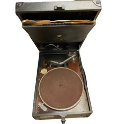 His Master`s Voice` portable Gramophone model 101 together with a collection of records 