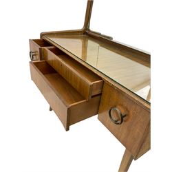 Retro sapele mahogany dressing table with sliding mirror compartments, and matching tallboy