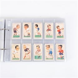 Collection of Edwardian and later Football related trading and cigarette cards, including forty-nine of fifty 1906 Ogden's Football Club Colours, 1922 PALS Footall series, ninety of one hundred 1925 Gallaher Famous Footballers, complete set of forty-four 1926 Ogden's Captains of Association Football Clubs and Colours, complete set of fifty 1927 Players Football Caricatures by MAC,  complete set of fifty 1927 Players Football Caricatures by RIP,  complete set of fifty 1930 Players Association Cup Winners, complete set of 50 1933 Ogdens AFC Nicknames etc, housed in brown cigarette card album