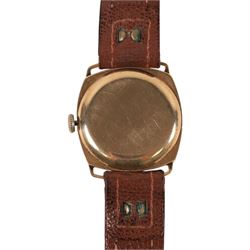 Early 20th century 9ct gold manual wind wristwatch, silvered dial with subsidiary seconds dial, Chester 1929