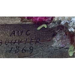 Augustus Jules Bouvier (British 1825-1881):Young Lady with Love Birds on a Mediterranean Balcony, watercolour signed and dated 1869, 39cm x 47cm