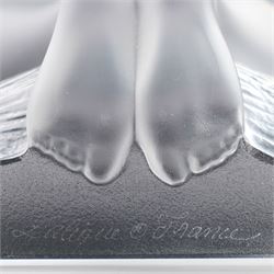 Pair of Lalique 'Reverie' glass bookends formed as two kneeling nude figures in clear and frosted glass inscribed 'Lalique France' to the plinth base H23cm