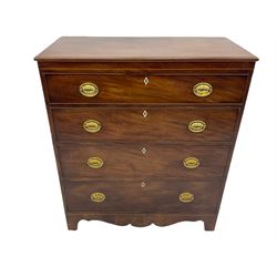 19th century inlaid mahogany chest, fitted with four drawers, brass handles