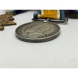 WWI trio of medals comprising British War Medal and Victory Medal awarded to 1815 Pte. W. Scott K.O.Y.L.I. and 1914-15 Star awarded to 200196 Pte. W. Scott Yorks. L.I.; with ribbons on wearing bar