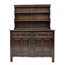 Ercol dark elm dresser, with plate rack