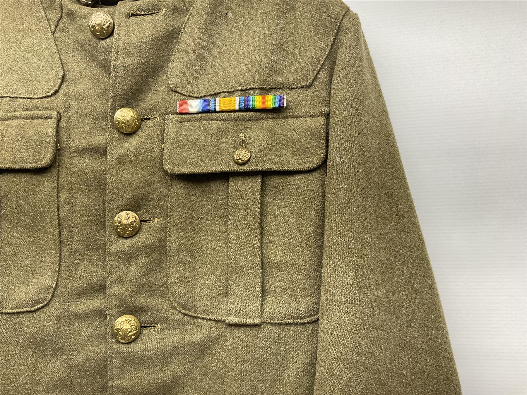 British M22 khaki tunic for the Hampshire Regiment with WW1 trio ribbon bar