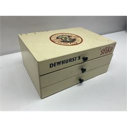 Mid 20th century Dewhurst's 'Sylko' advertising counter top three drawer chest, H14.5cm
