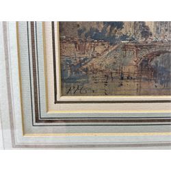 Paul Marny (French/British 1829-1914): 'Chatèlet Gaie and Pump St Michel - Old Paris', pair watercolours signed with initials, titled on the mounts 11.5cm x 19cm (2) 
Provenance: with Richard Hagen, Broadway, Worcestershire, label verso