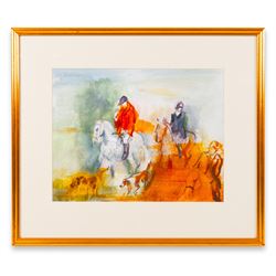 Leslie (Mid/late 20th century): The Hunt, impressionist watercolour signed and dated '83, 25cm x 32cm
Provenance; the estate of the late Mrs Godsal, Pond Street, London NW3 purchased Abbott & Holder, 30 Museum Street, London, label verso