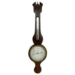 Hitzman & Co of Cambridge - Early 19th century mahogany mercury wheel barometer c1830,
With a broken pediment and finial, rounded base, and lined stringing to the edge, cast brass bezel with an 8-inch circular silvered register calibrated in inches and signed Hitzman & Co, Cambridge, with brass setting pointer to the glass, beneath an arched 12” Fahrenheit scale spirit thermometer with a silvered register. Joseph and Henry Heitzman were German barometer makers and clock importers who lived and worked in Trinity Street Cambridge 1820-1900, often found as here spelt Hitzman.
