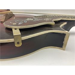 Eastern eight-string mandolin with sunburst finish and mother-of-pearl inlay L68.5cm; and another Harmony mandolin with cracked headstock (2)