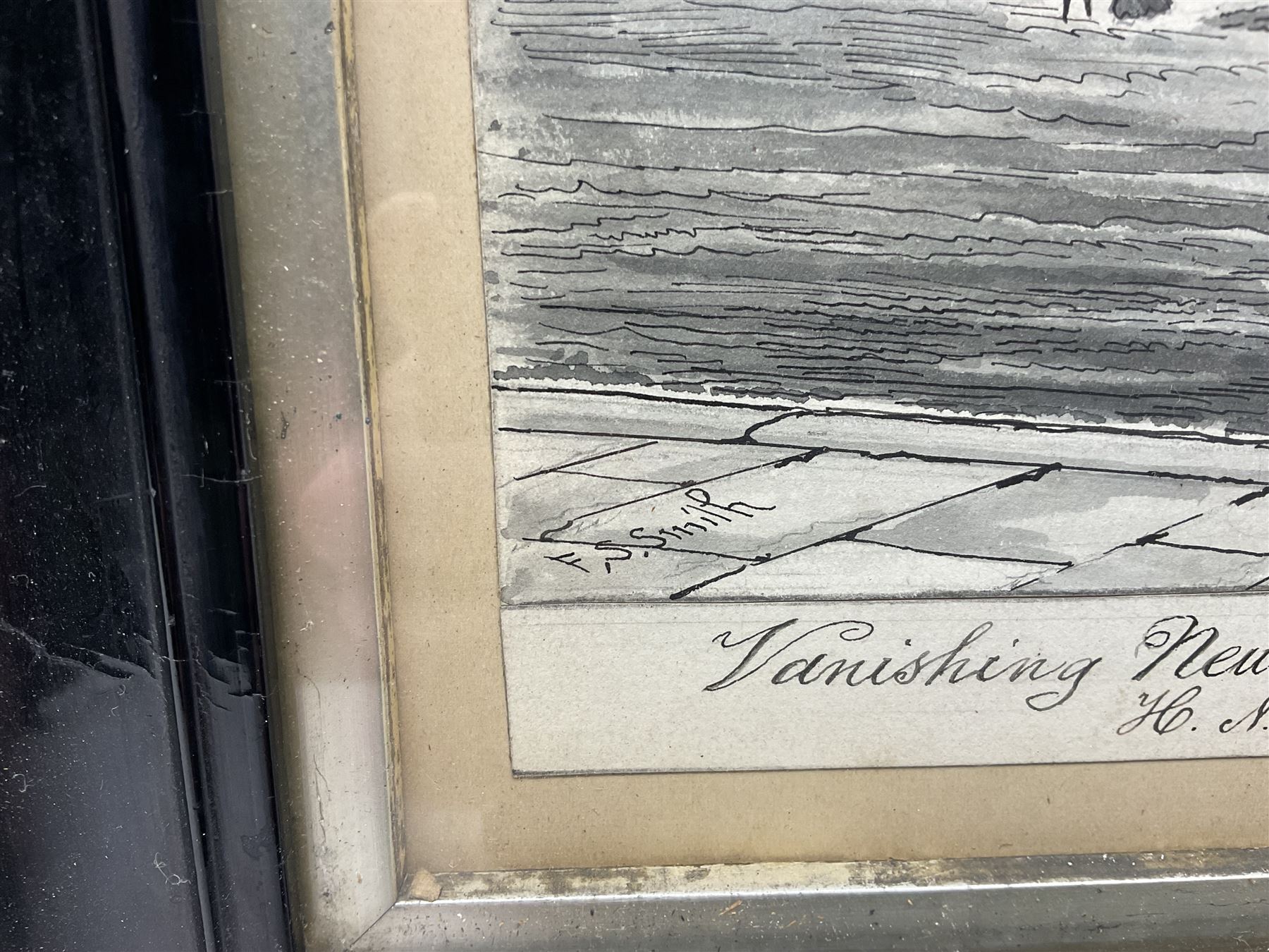Frederick Schultz Smith (Hull 1860-1925): 'Vanishing Newland' - Hull Street Scene, monochrome watercolour and ink signed, titled extensively inscribed and dated 1908 along the bottom edge 22cm x 40cm 
Notes: Born in Worthing, Sussex in 1860, F S Smith came to Hull as a small child and lived most of his life in the old St. John's Wood area in west Hull; he was still drawing in his sixties shortly before his death in 1925. Much like his near contemporary and fellow Yorkshire artist Albert Thomas Pile (1882-1981), his drawings are visual 'snapshots' in time, often produced to record buildings that were due to be demolished. Smith was commissioned to produce around three hundred drawings for C E Fewster, a paint maker in Hull who collected historical records. Some were also used as illustrations in books and newspapers, such as the Eastern Morning News, whilst others were sold to the owners of premises which he had drawn.