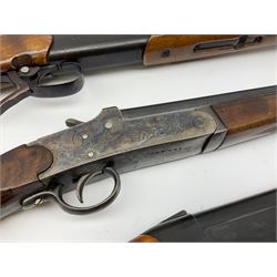 Three 12-bore single barrel sporting guns - Russian Baikal with 72.5cm barrel and underlever opening, serial no.Y17440, L114cm overall; Russian Baikal with 72.5cm barrel and underlever opening, serial no.A23484 L114cm overall; and Spanish with 76.5cm barrel and top lever opening, serial no.38996MU L118.5cm overall (3) SHOTGUN CERTIFICATE REQUIRED