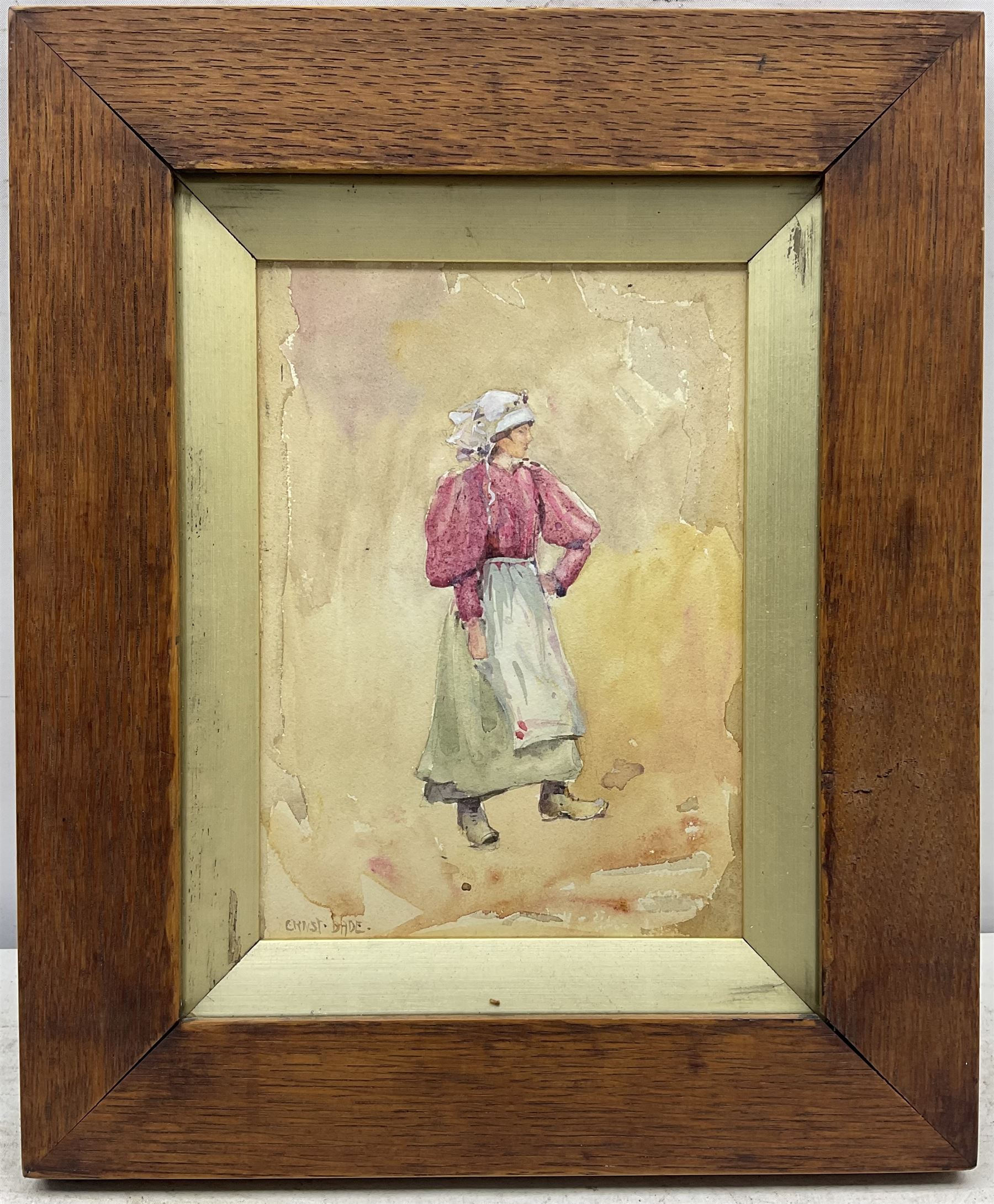 Ernest Dade (Staithes Group 1864-1934): Full length study of a Young Staithes Woman, watercolour signed 21cm x 15cm
