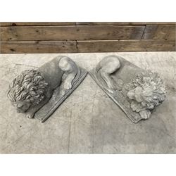 Pair of small recumbent garden lions