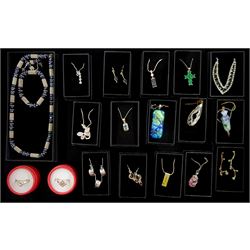 Silver stone set jewellery including two rings, three pairs of earrings and five necklaces and other costume jewellery