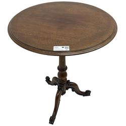 19th century pedestal occasional table, circular top with moulded edge over turned vasiform column, terminating in tripod base with scrolled feet and moulded C-scrolls 