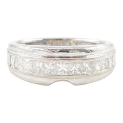18ct gold channel set, princess cut diamond half eternity ring, Edinburgh 2000, total diam...