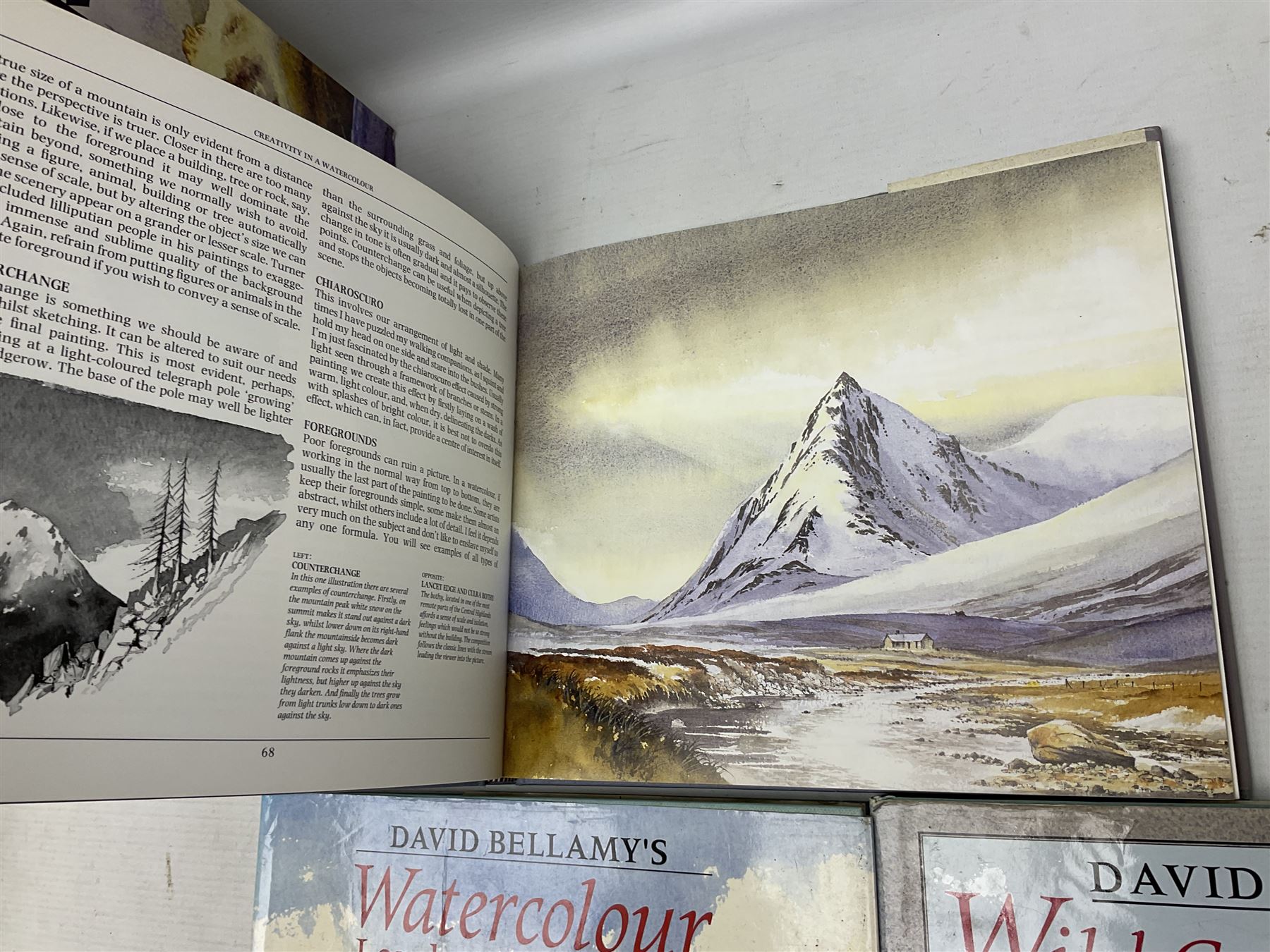 Eight books by David Bellamy on watercolour painting; and two bound volumes of Pennine Magazine 1981-84 (10)