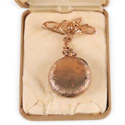 Early 20th century 9ct gold keyless cylinder fob watch, London import mark 1908, with 9ct rose gold brooch stamped 9c