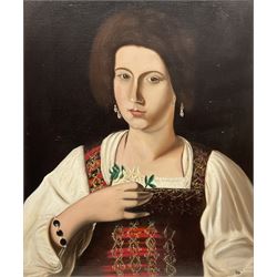 Donald Watson (Northern British 1922-) after Caravaggio (Italian 1571-1610): 'Portrait of a Courtesan', oil on board signed and dated 1990 verso 59cm x 49cm 
Notes: the original was destroyed in Berlin in 1945