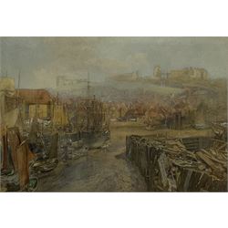 Alfred William Hunt (British 1830-1896): Dock End and the Angel Vaults Whitby at Low Tide, watercolour signed and dated 1878, 26cm x 38cm
Provenance: East Yorkshire private collection; David Fuller Collection Christie's 7th April 2000 Lot 27