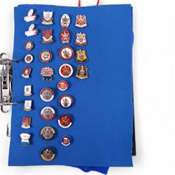 Rugby league enamel badge collection, from Oldham, Rochdale Hornets, St Helens, Salford, Sheffield Eagles, Huddersfield Giants, Hull FC, Hunslet and Keighley Cougars, housed in two folders, (approximately 330)